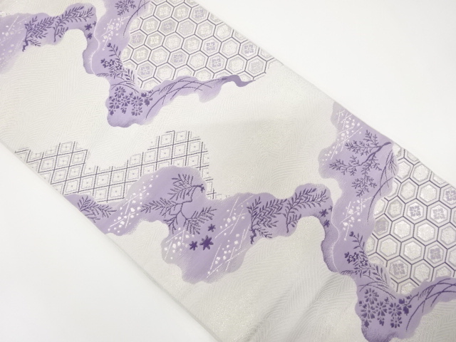 JAPANESE KIMONO / ANTIQUE FUKURO OBI / WOVEN FLOWER & MICHINAGADORI